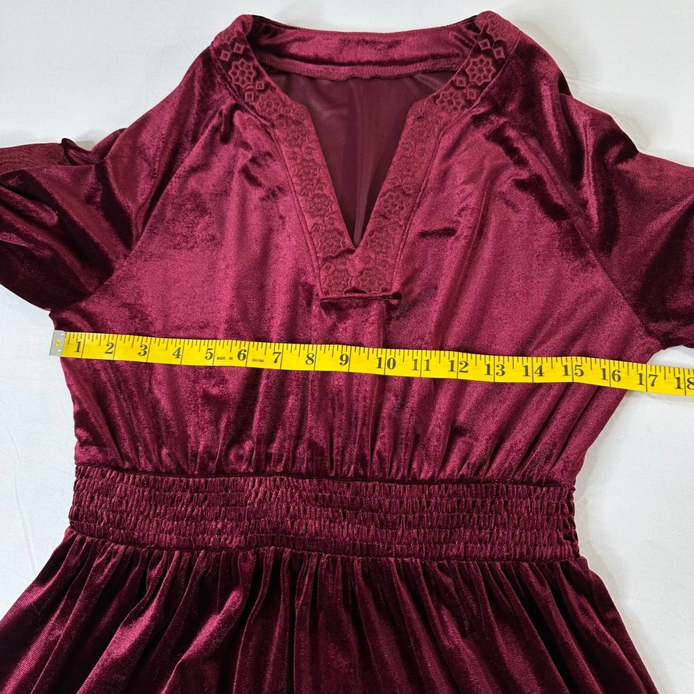 Whimsigoth Woodland Goth Renaissance Velvet Dress Small Burgundy Embroidered - Picture 2 of 9